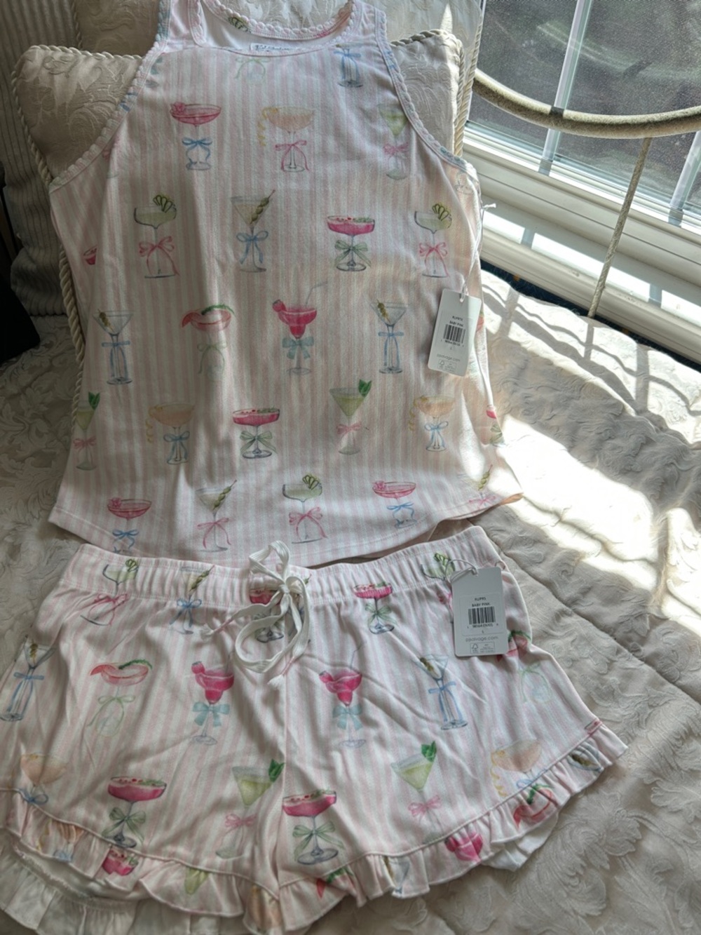 Women’s Pink Cocktail Print Pajama Tank & Short Set